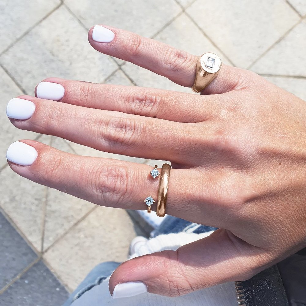 Toi Et Moi Double Round Duo Diamond Open Ring Stacking 14K Rose Gold 0.23 TCW